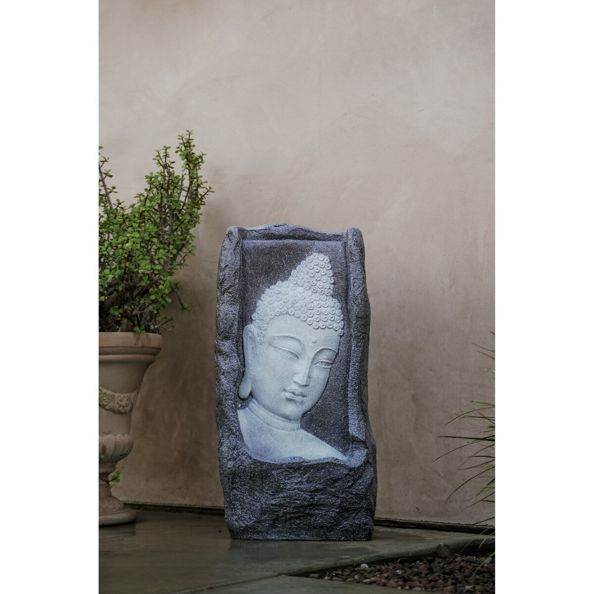 XBrand Buddha Waterfall Fountain, Indoor and Outdoor Relaxing Zen Decor, 34 Inch Tall, White
