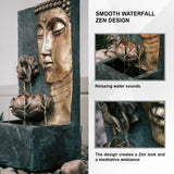 XBrand Cascading Lotus Buddha Face Indoor Outdoor Zen Water Fountain w/LED Light, 30 Inch Tall, Bronze and Natural Grey