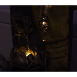 XBrand Cascading Lotus Buddha Face Indoor Outdoor Zen Water Fountain w/LED Light, 30 Inch Tall, Bronze and Natural Grey
