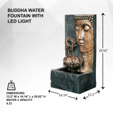 XBrand Cascading Lotus Buddha Face Indoor Outdoor Zen Water Fountain w/LED Light, 30 Inch Tall, Bronze and Natural Grey