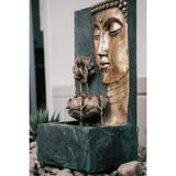 XBrand Cascading Lotus Buddha Face Indoor Outdoor Zen Water Fountain w/LED Light, 30 Inch Tall, Bronze and Natural Grey