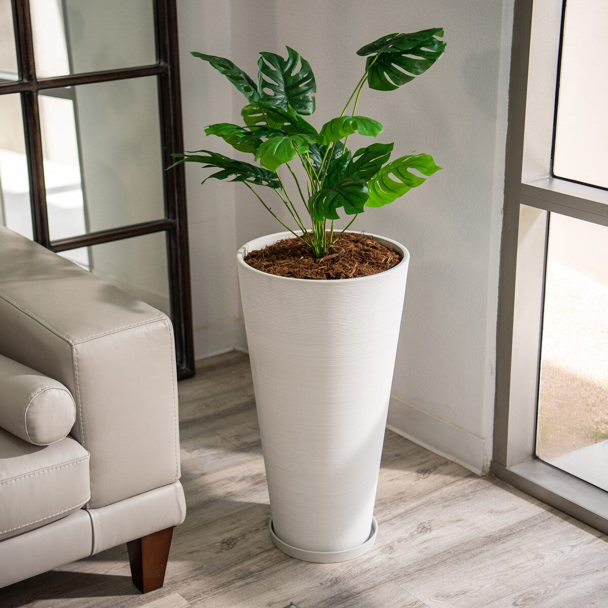 XBrand Modern 28-Inch Tall Round Planter, Modern Tapered, Indoor & Outdoor Planter