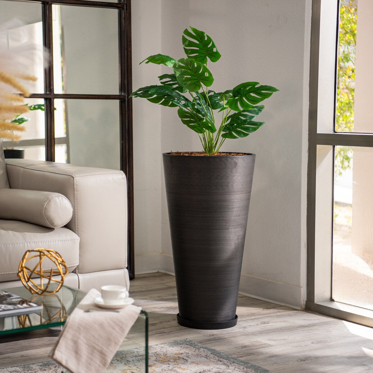 XBrand Modern 28-Inch Tall Round Planter, Modern Tapered, Indoor & Outdoor Planter