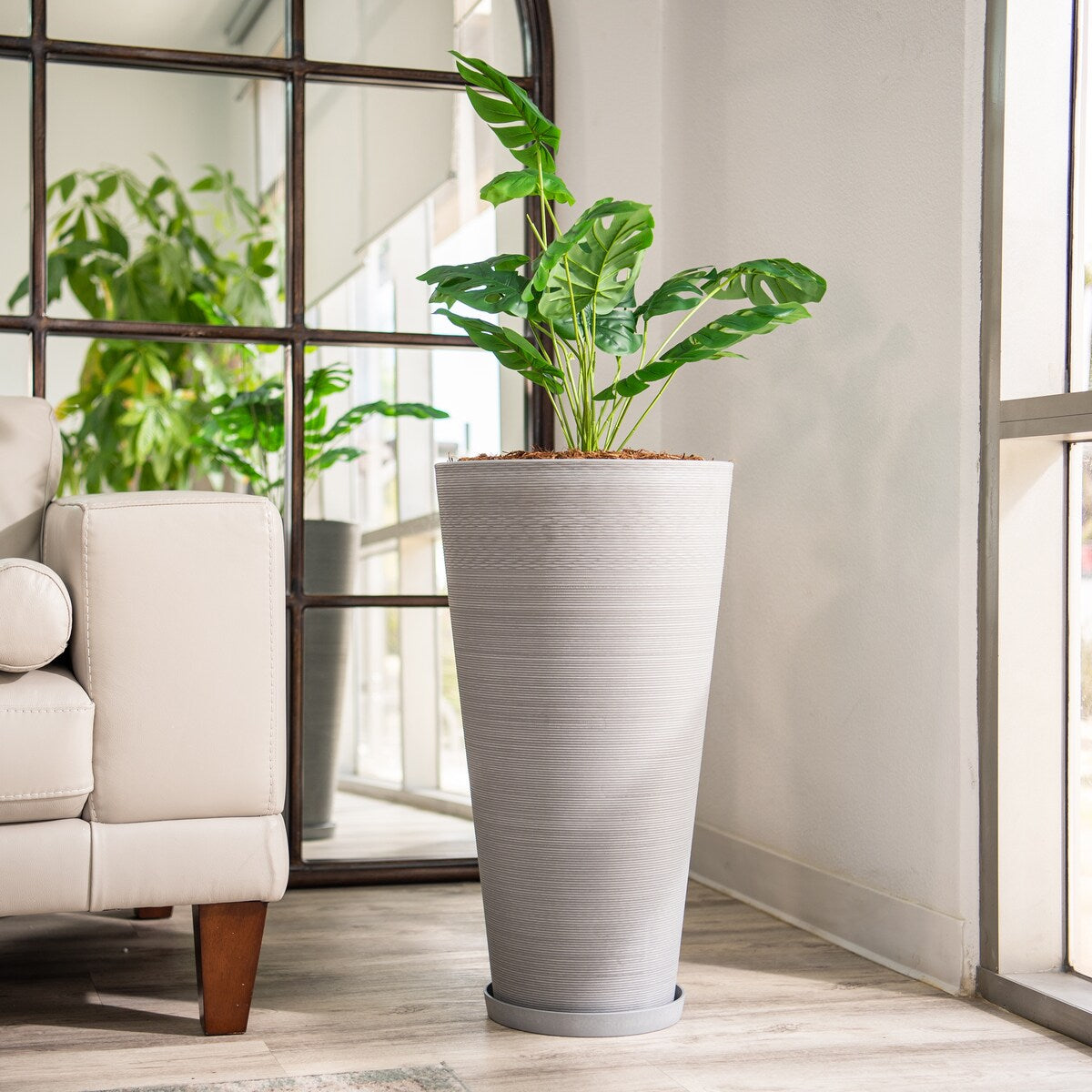 XBrand Modern 28-Inch Tall Round Planter, Modern Tapered, Indoor & Outdoor Planter