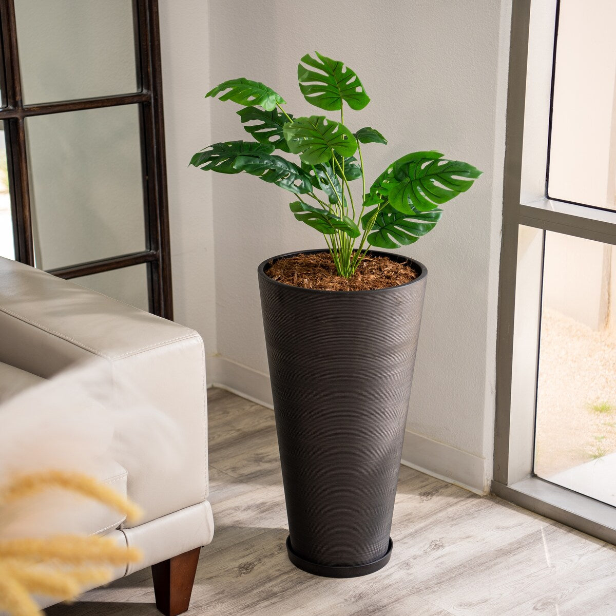 XBrand Modern 28-Inch Tall Round Planter, Modern Tapered, Indoor & Outdoor Planter