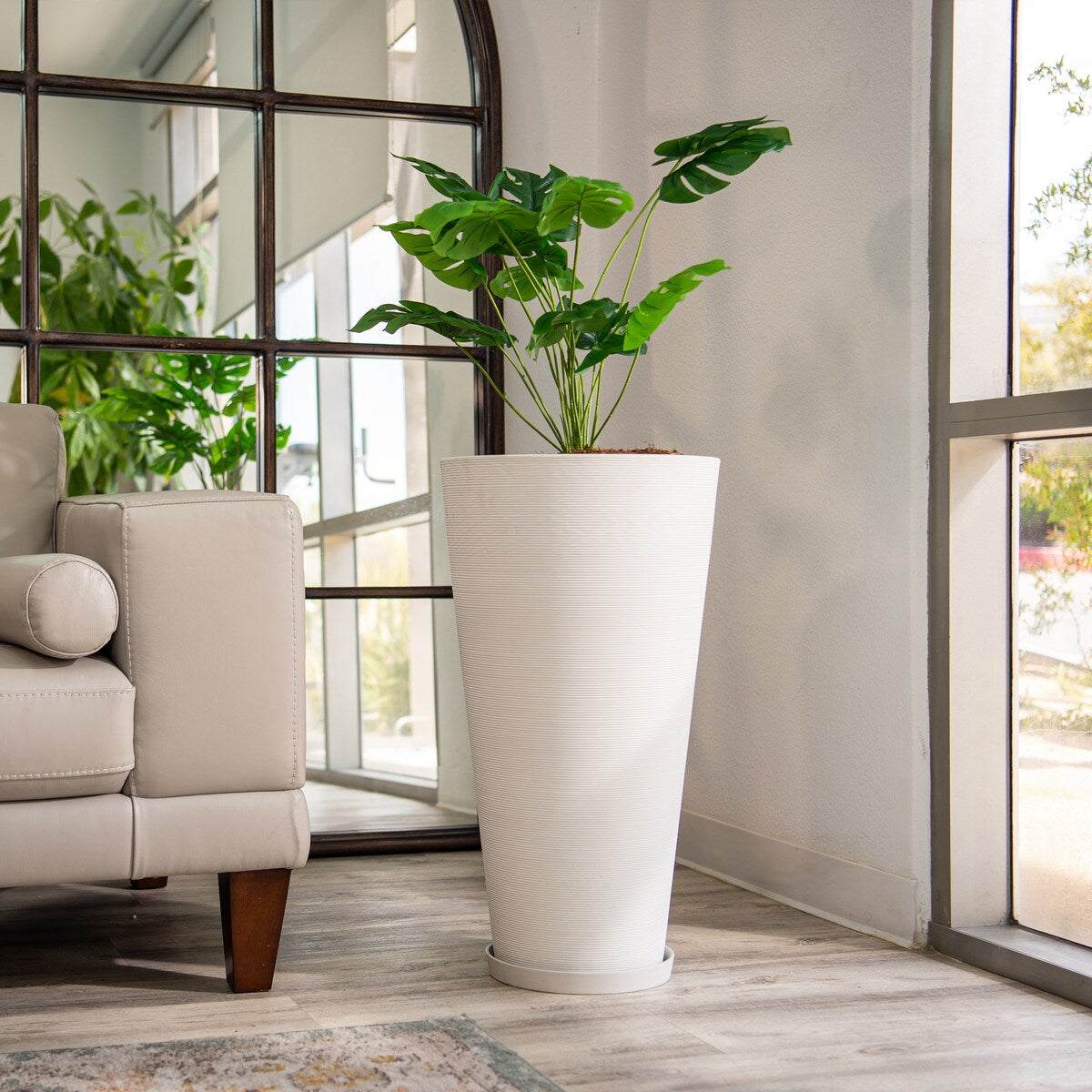 XBrand Modern 28-Inch Tall Round Planter, Modern Tapered, Indoor & Outdoor Planter