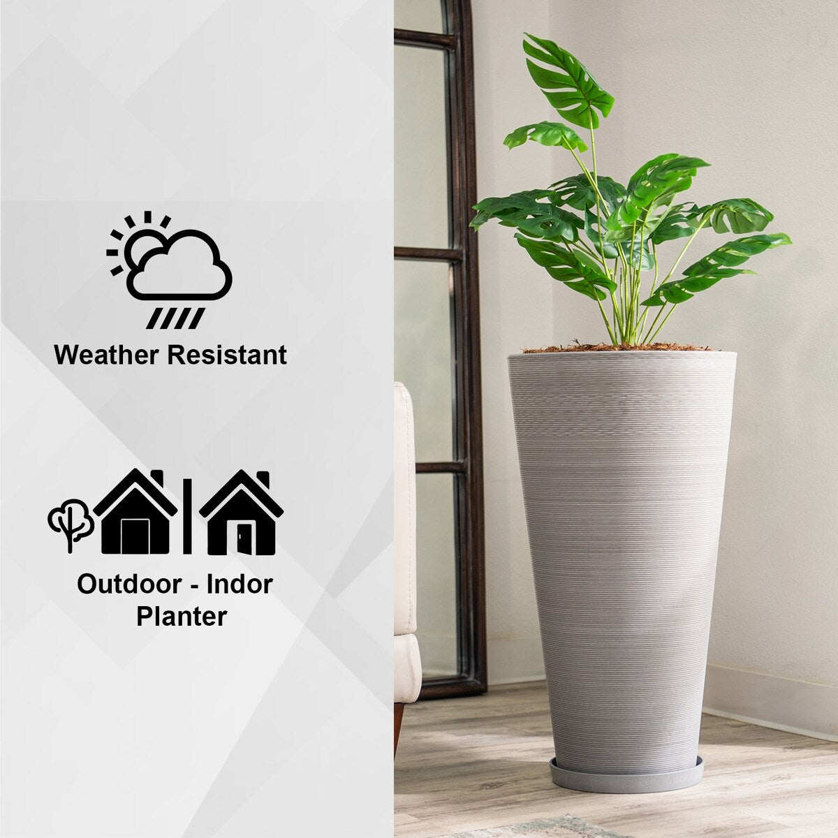 XBrand Modern 28-Inch Tall Round Planter, Modern Tapered, Indoor & Outdoor Planter