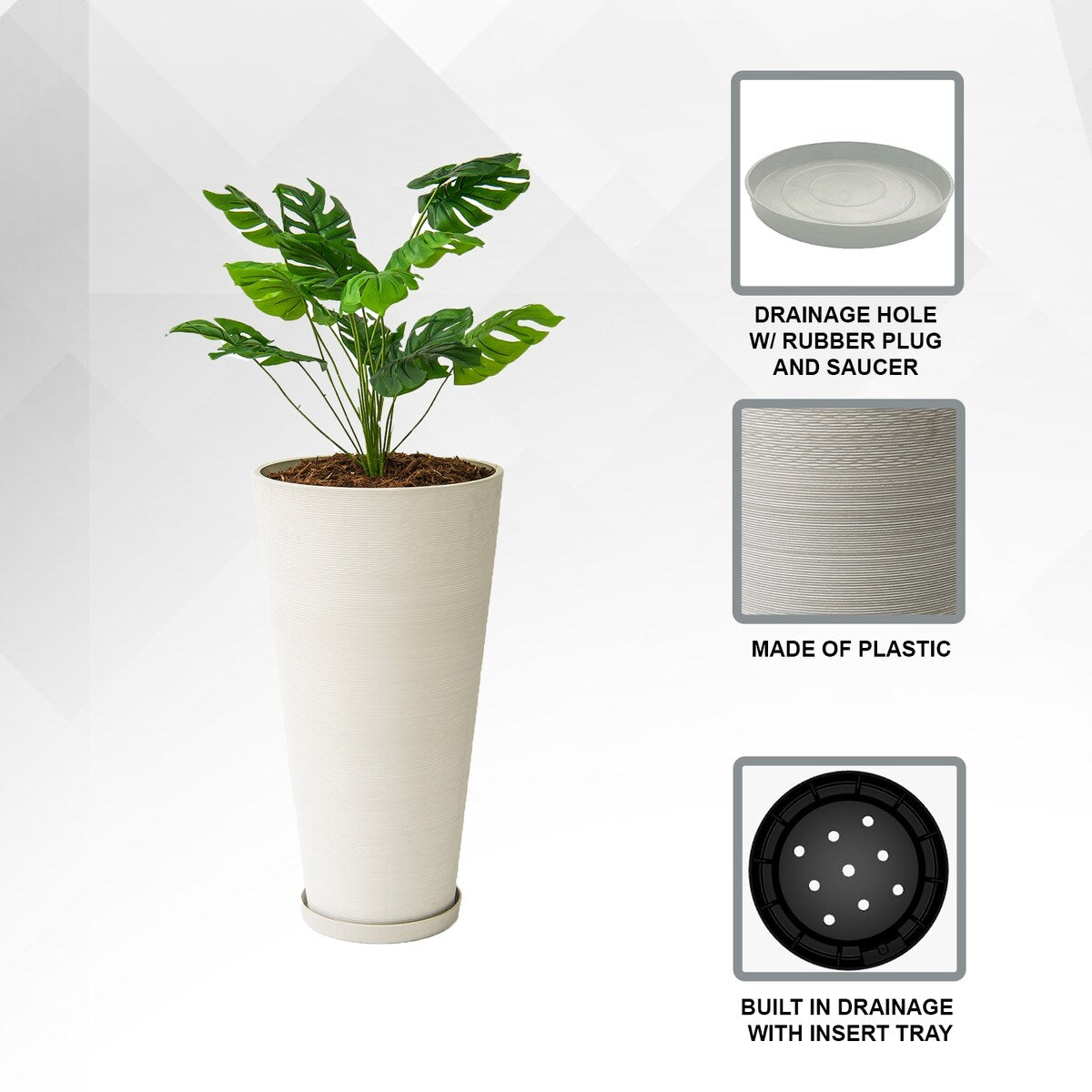 XBrand Modern 28-Inch Tall Round Planter, Modern Tapered, Indoor & Outdoor Planter