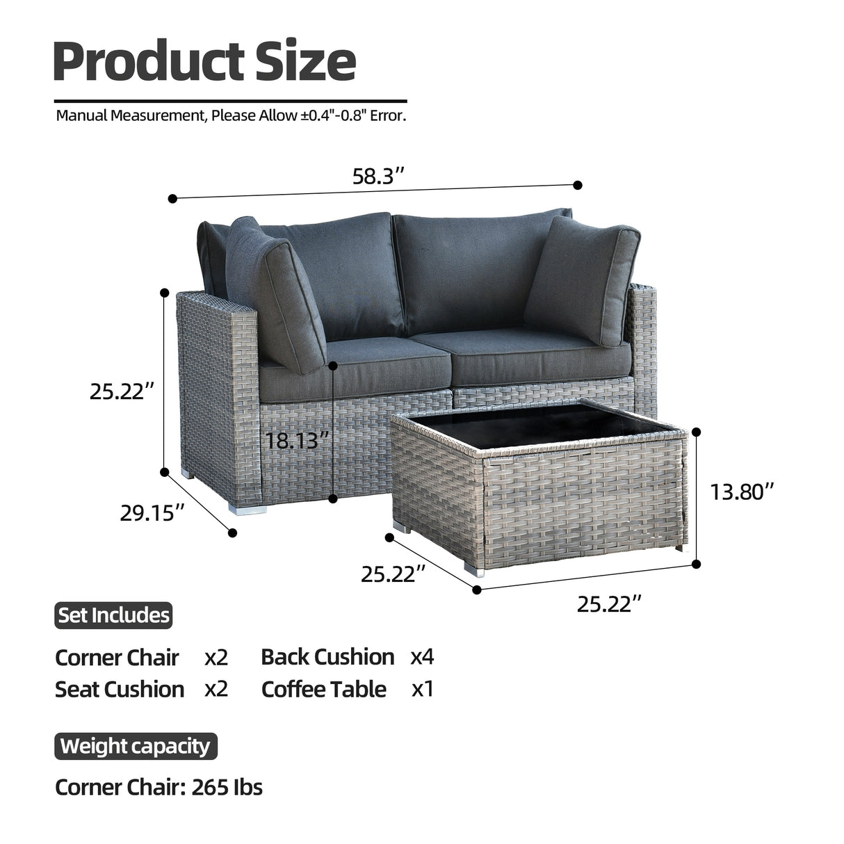 XIZZI 3 Pieces Patio Sofa Set Rattan Wicker Outdoor Corner Chair