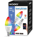 XODO Smart Wi-Fi C37 E12 Dimmable Light Bulb LB4-2PK - 5W (30W Equivalent) 350LM RGB+W - LED Multi Color Smart Bulb (2-Pack)