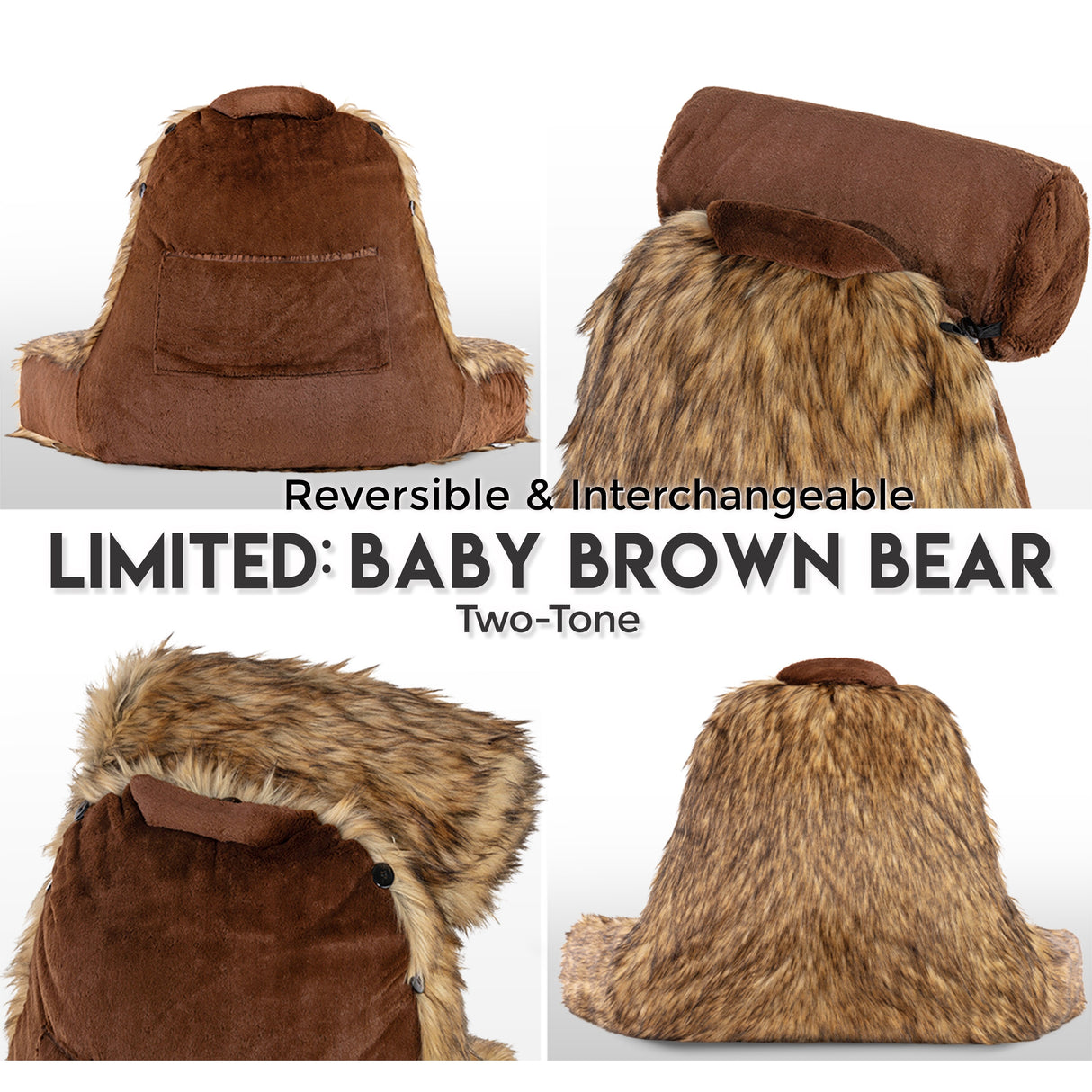 XXL Husband Pillow Cover Only - Ultra Rare Baby Backrest Pillowcase Set, 2-tone Reversible Double Sided Fabulous Faux Fur