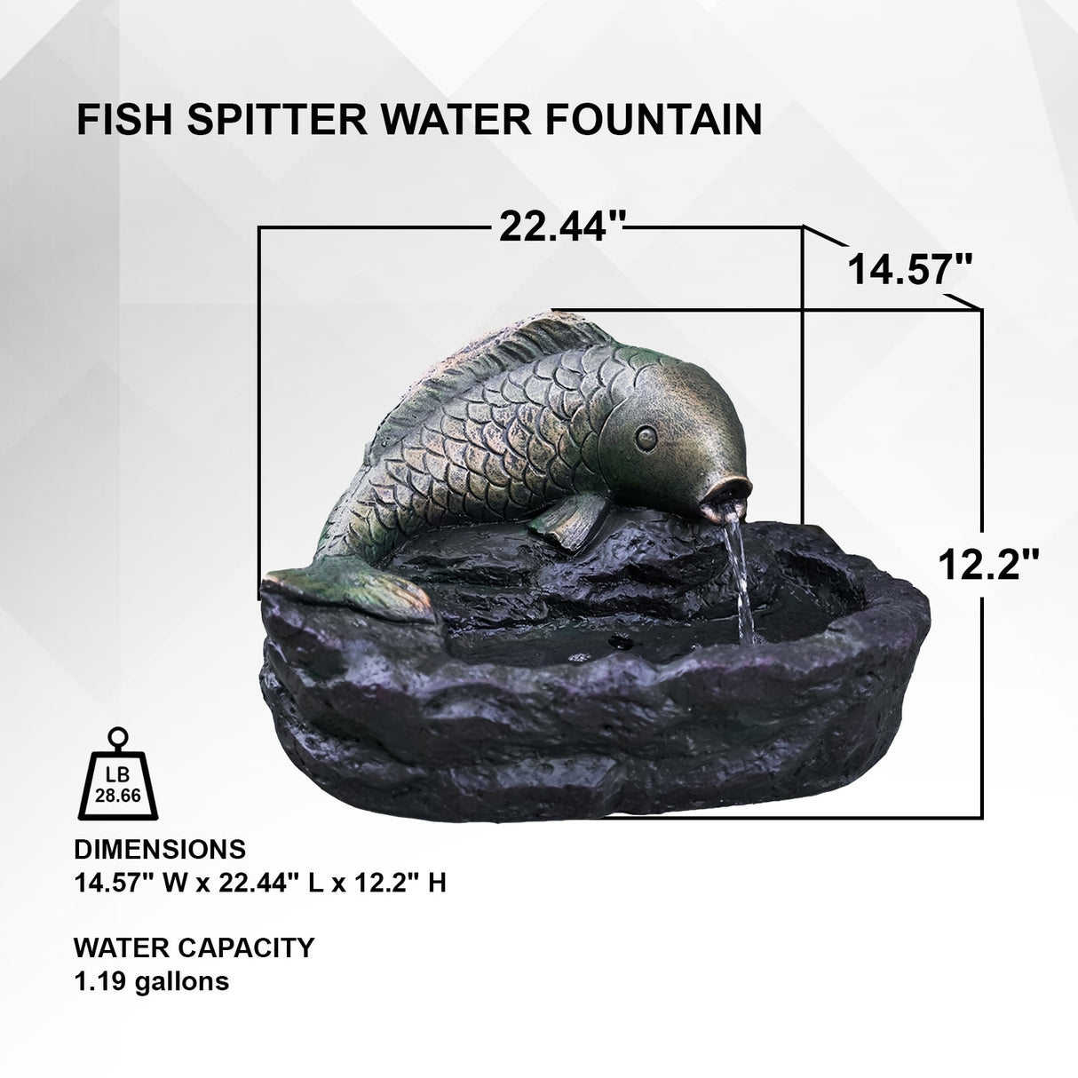 XBrand 12" Outdoor Freestanding Fish Spitter Water Fountain with Auto Shut Off Pump, Garden, Lawn, Porch Décor, Bronze and Grey