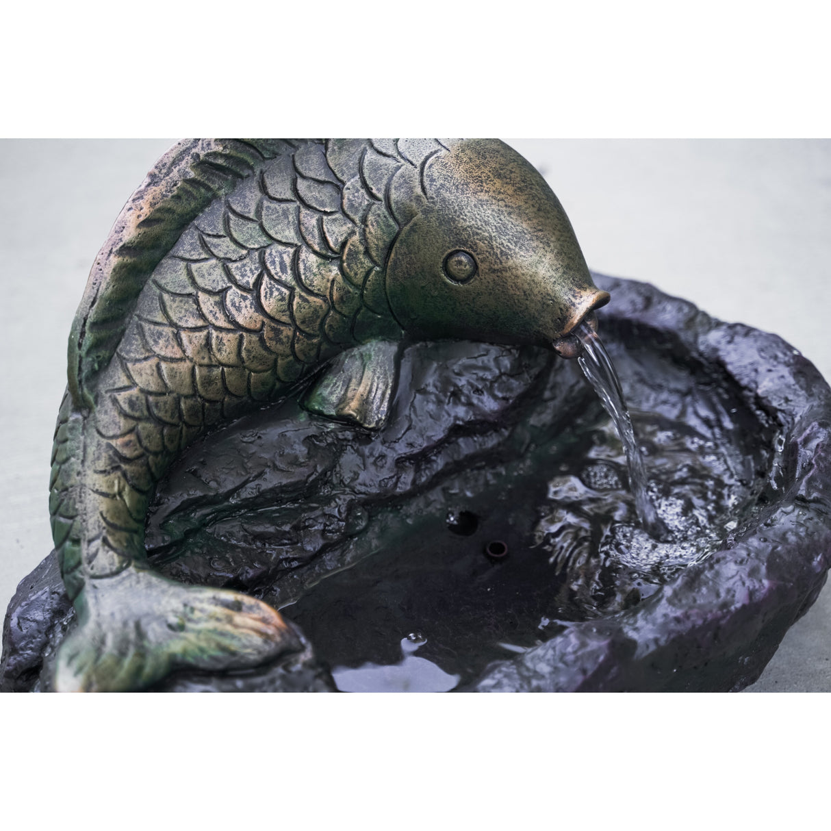 XBrand 12" Outdoor Freestanding Fish Spitter Water Fountain with Auto Shut Off Pump, Garden, Lawn, Porch Décor, Bronze and Grey