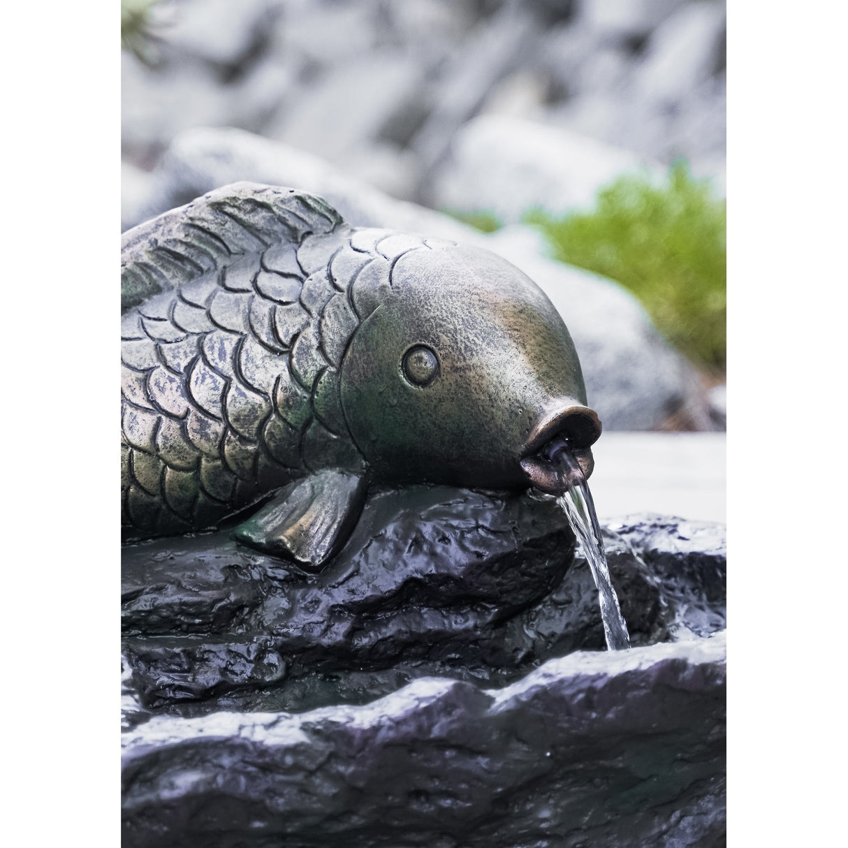 XBrand 12" Outdoor Freestanding Fish Spitter Water Fountain with Auto Shut Off Pump, Garden, Lawn, Porch Décor, Bronze and Grey