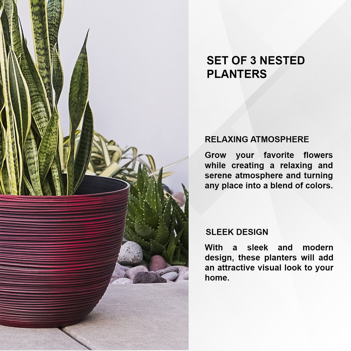 Xbrand Modern Nested Round Textured Pot Planter, Set of 3, 12 Inch Tall, White