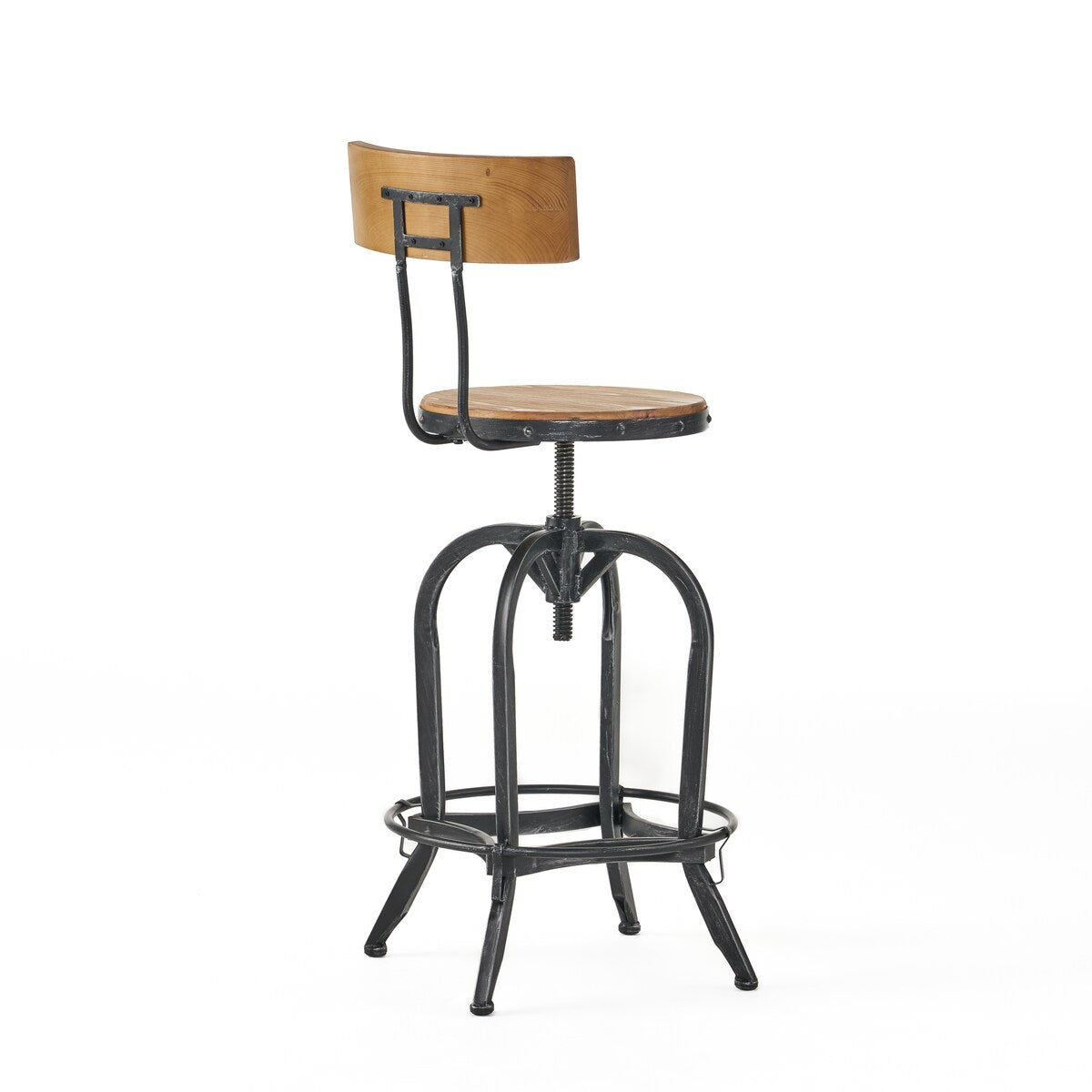 Christopher Knight Home Ximen Fir Wood Brushed Silver Iron Swivel Barstools