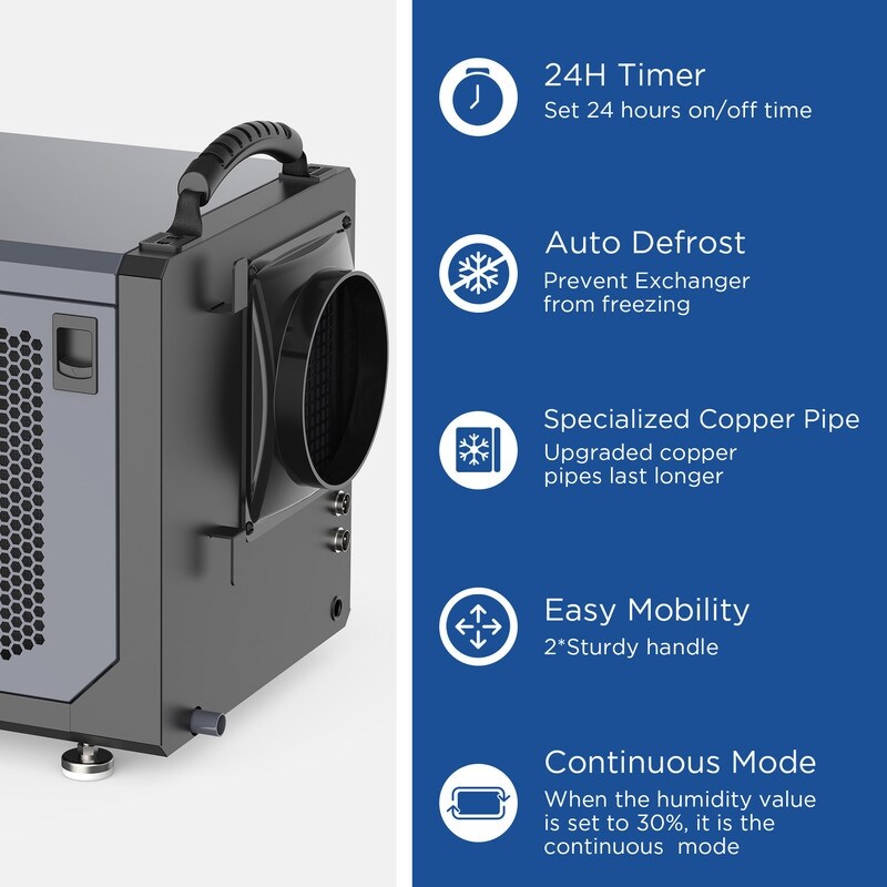 Edendirect Commercial Dehumidifier with Drain Hose, Remote Control, Memory Restart, Whole House, Auto Defrose