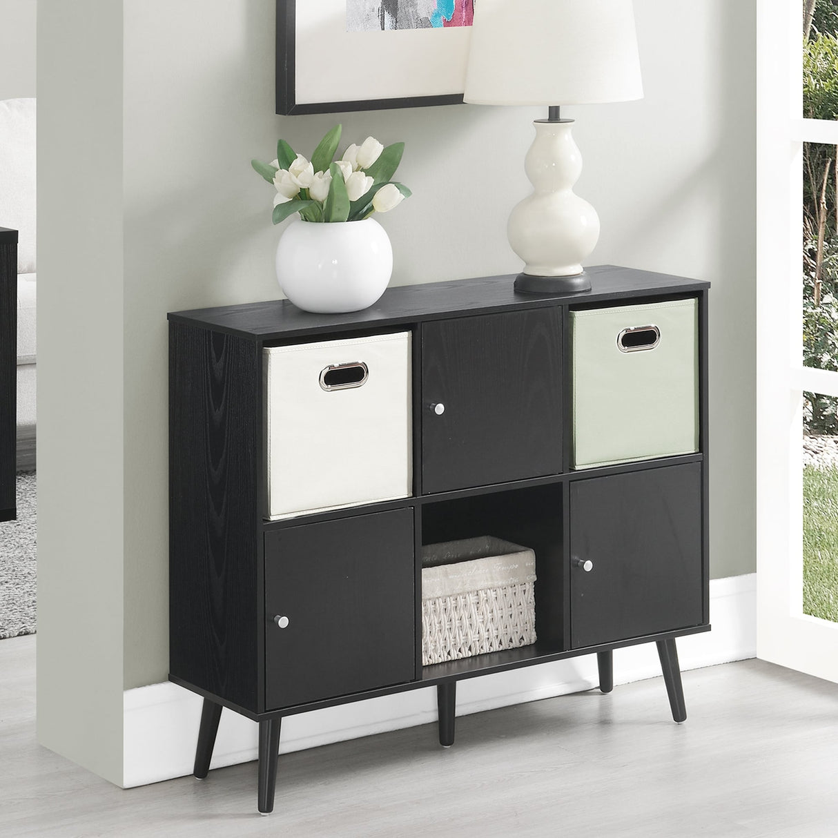 Xtra Storage Cube Organizer Sideboard Console Table with 3 Cubbies and 3 Cabinets