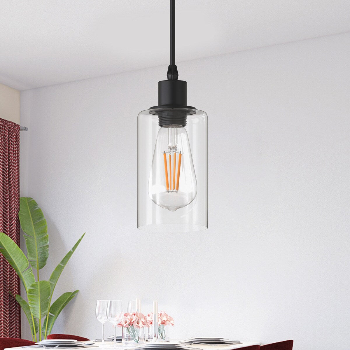 YANSUN 1-Light Modern Matte Black Island Pendant Light Rustic Farmhouse Industrial Hanging Light for Kitchen Dining 2 Pack