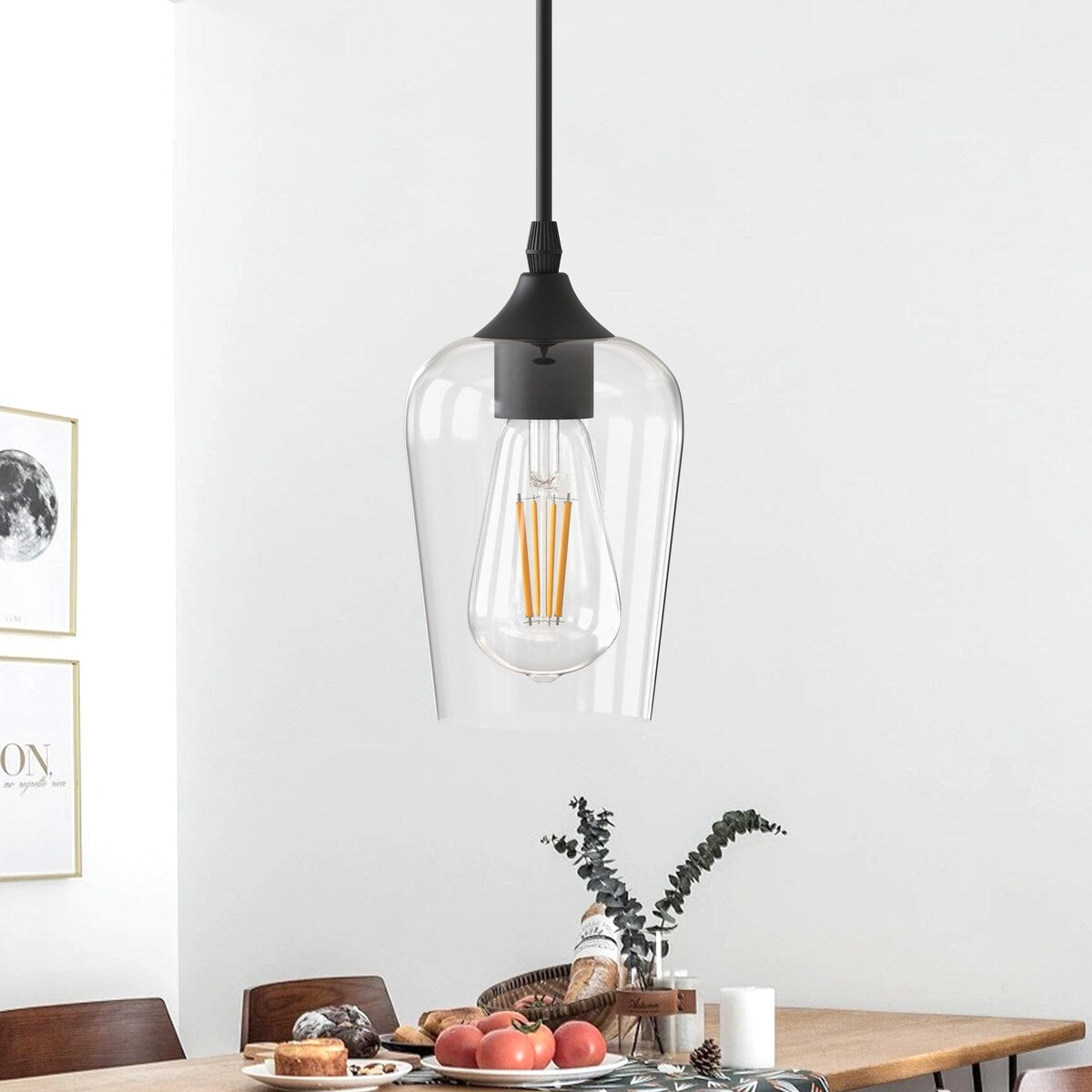 YANSUN 1-Light Modern Matte Black Island Pendant Light Rustic Farmhouse Industrial Hanging Light for Kitchen Dining 2 Pack