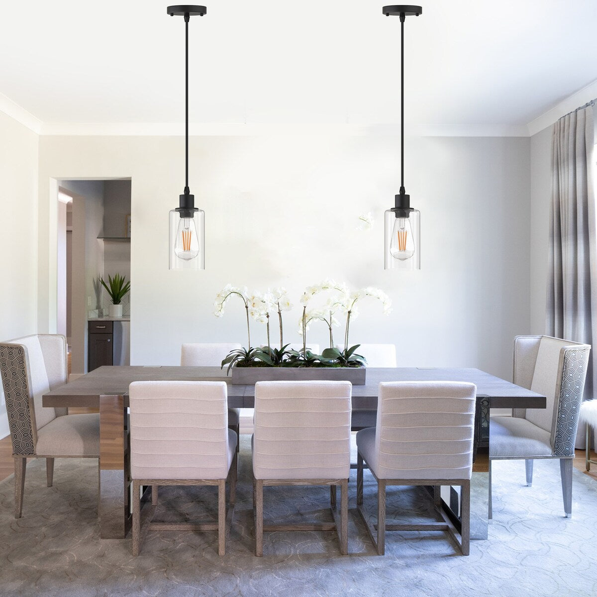 YANSUN 1-Light Modern Matte Black Island Pendant Light Rustic Farmhouse Industrial Hanging Light for Kitchen Dining 2 Pack