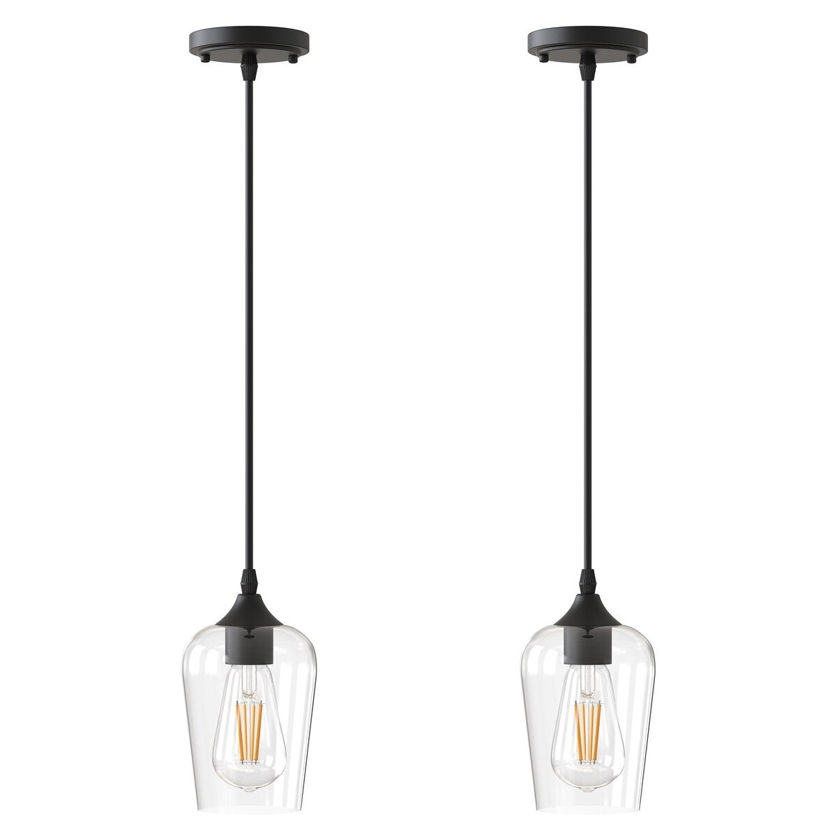 YANSUN 1-Light Modern Matte Black Island Pendant Light Rustic Farmhouse Industrial Hanging Light for Kitchen Dining 2 Pack