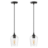 YANSUN 1-Light Modern Matte Black Island Pendant Light Rustic Farmhouse Industrial Hanging Light for Kitchen Dining 2 Pack