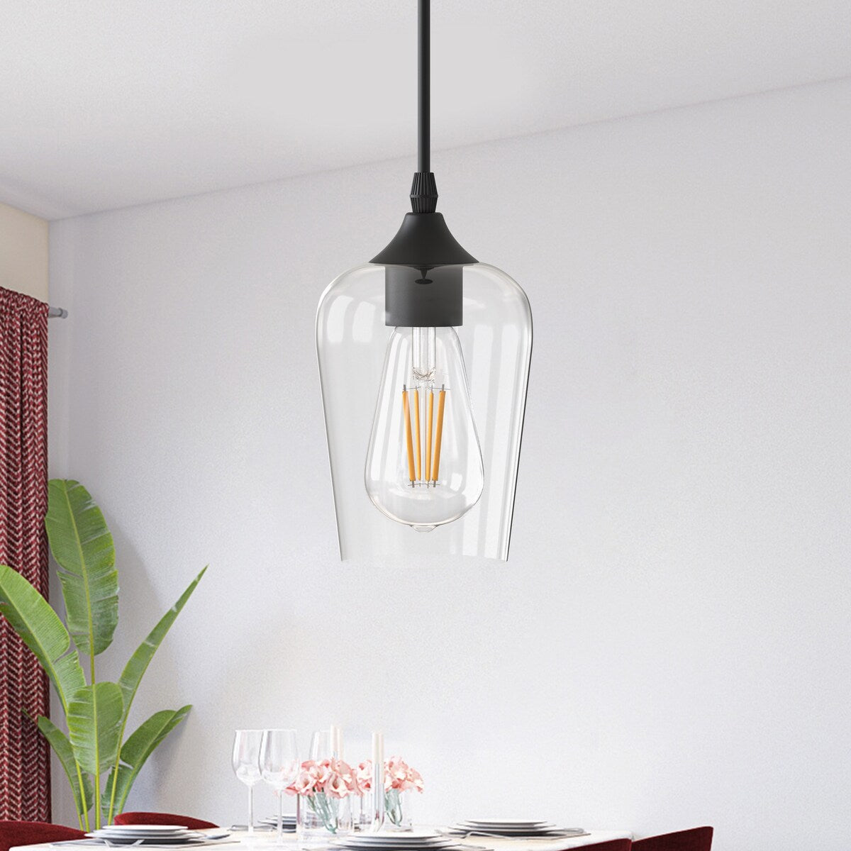 YANSUN 1-Light Modern Matte Black Island Pendant Light Rustic Farmhouse Industrial Hanging Light for Kitchen Dining 2 Pack