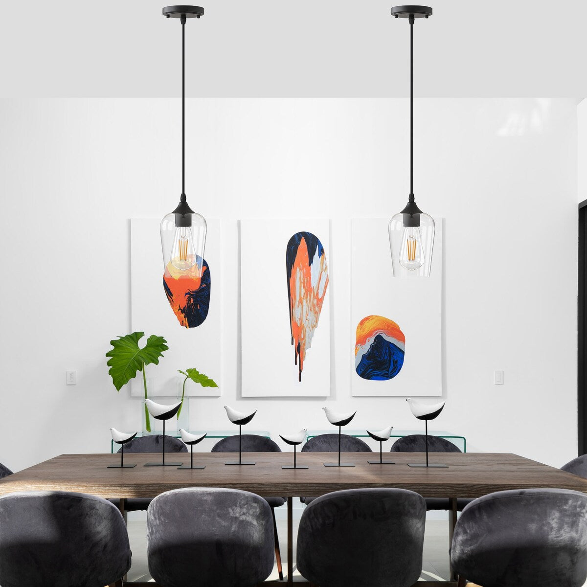 YANSUN 1-Light Modern Matte Black Island Pendant Light Rustic Farmhouse Industrial Hanging Light for Kitchen Dining 2 Pack