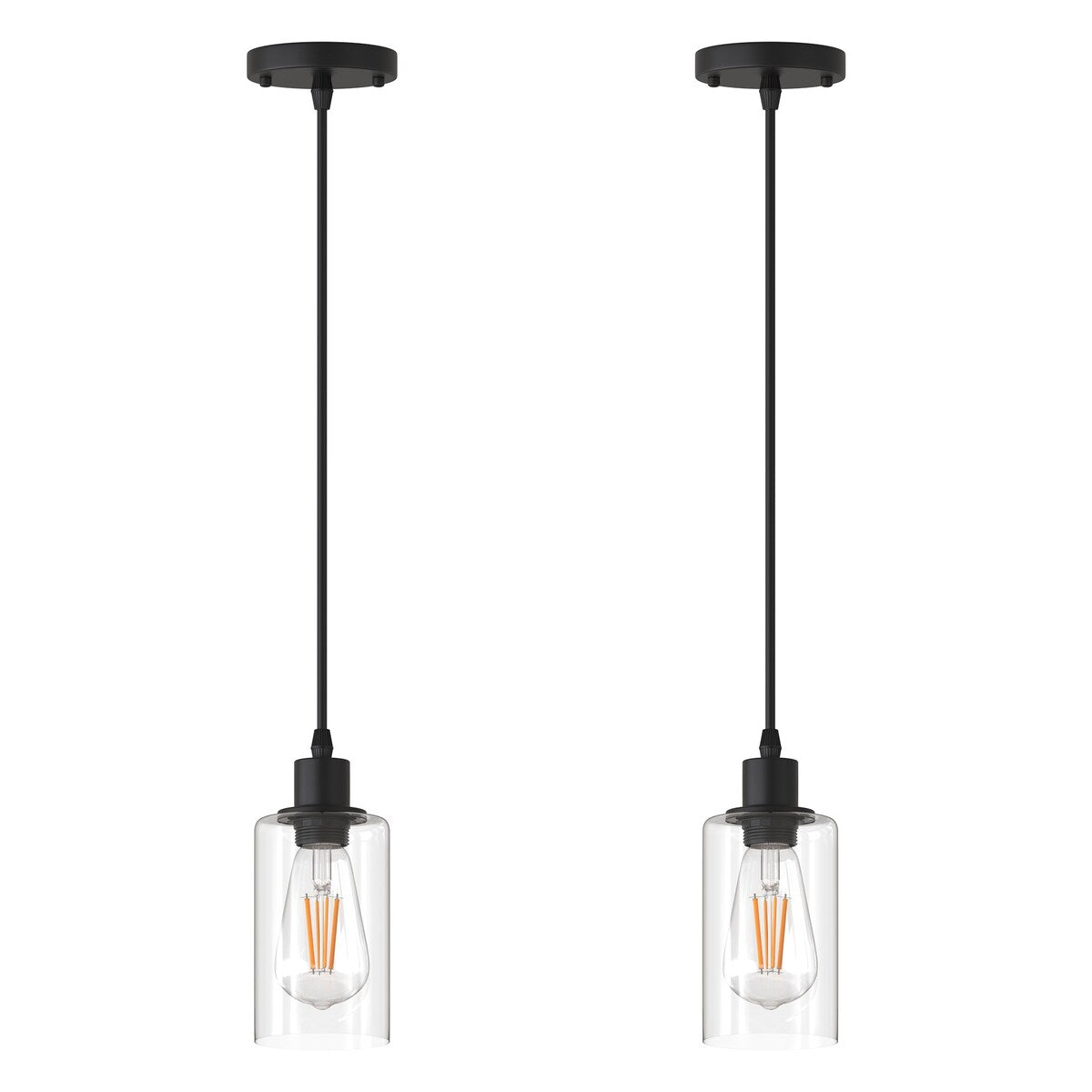 YANSUN 1-Light Modern Matte Black Island Pendant Light Rustic Farmhouse Industrial Hanging Light for Kitchen Dining 2 Pack