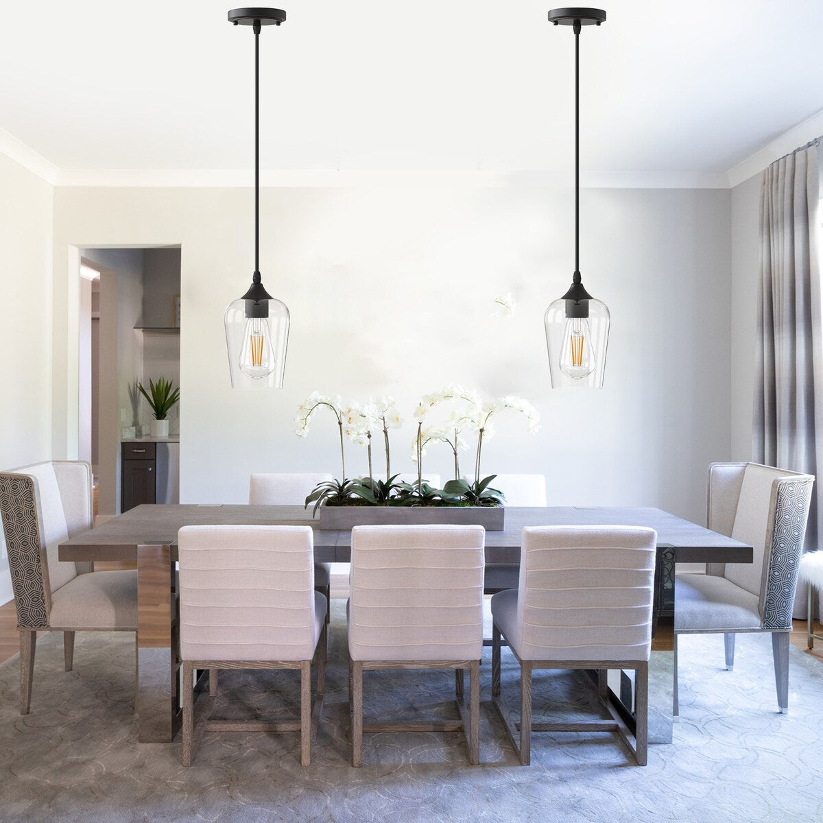 YANSUN 1-Light Modern Matte Black Island Pendant Light Rustic Farmhouse Industrial Hanging Light for Kitchen Dining 2 Pack
