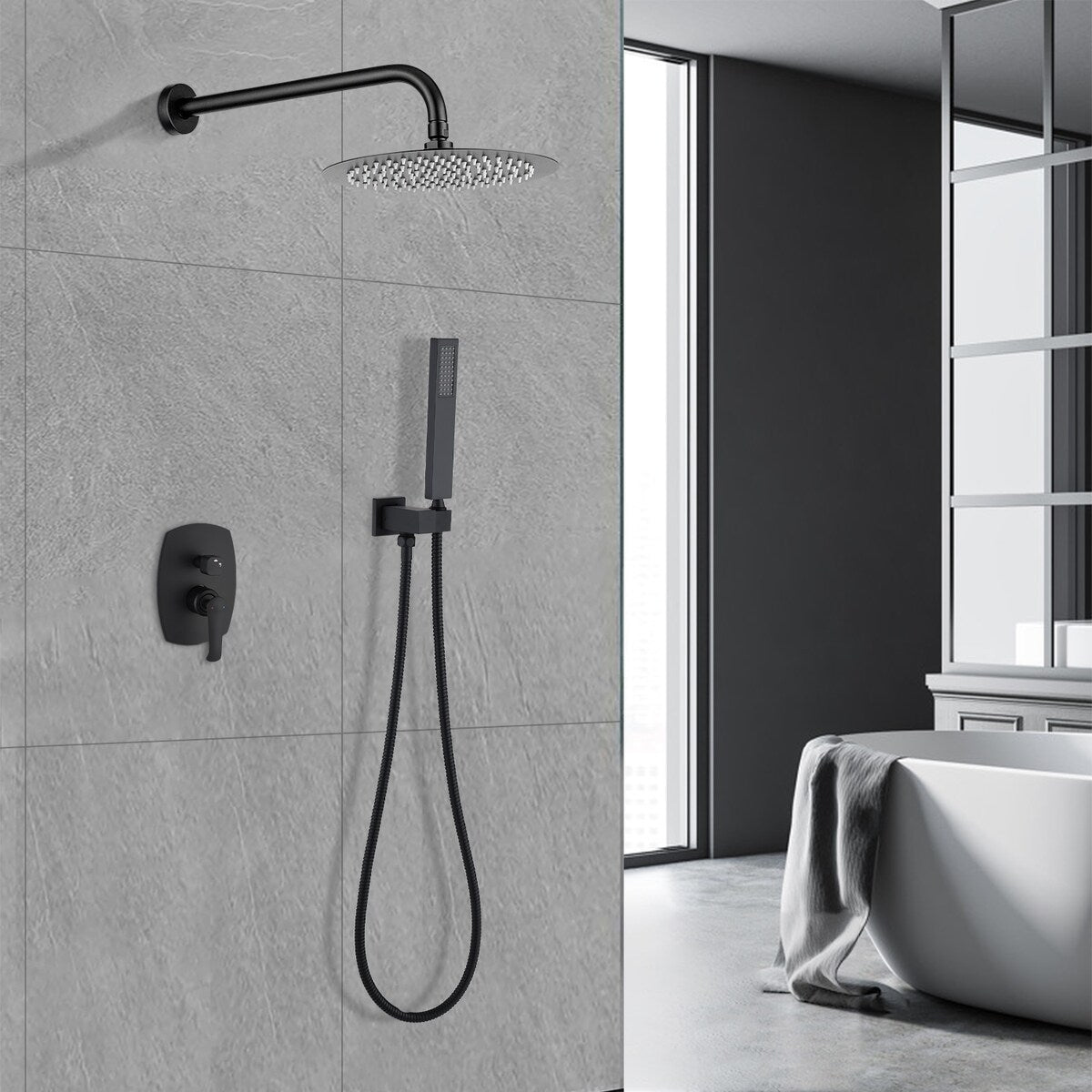 YASINU 1-Spray Wall Bar Shower Kit with Hand Shower in Matte Black