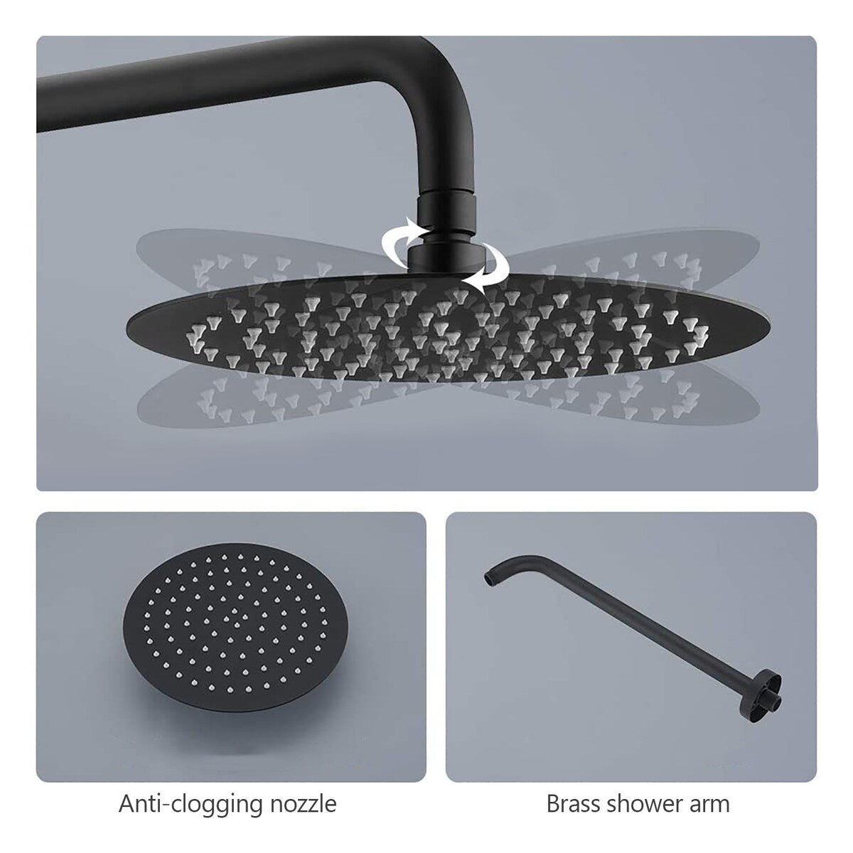YASINU 1-Spray Wall Bar Shower Kit with Hand Shower in Matte Black