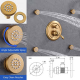 YASINU Antique Shower Faucet-Sets Fixtures, 9 inch Wall Rain Head with Handheld Spray and Body Jets