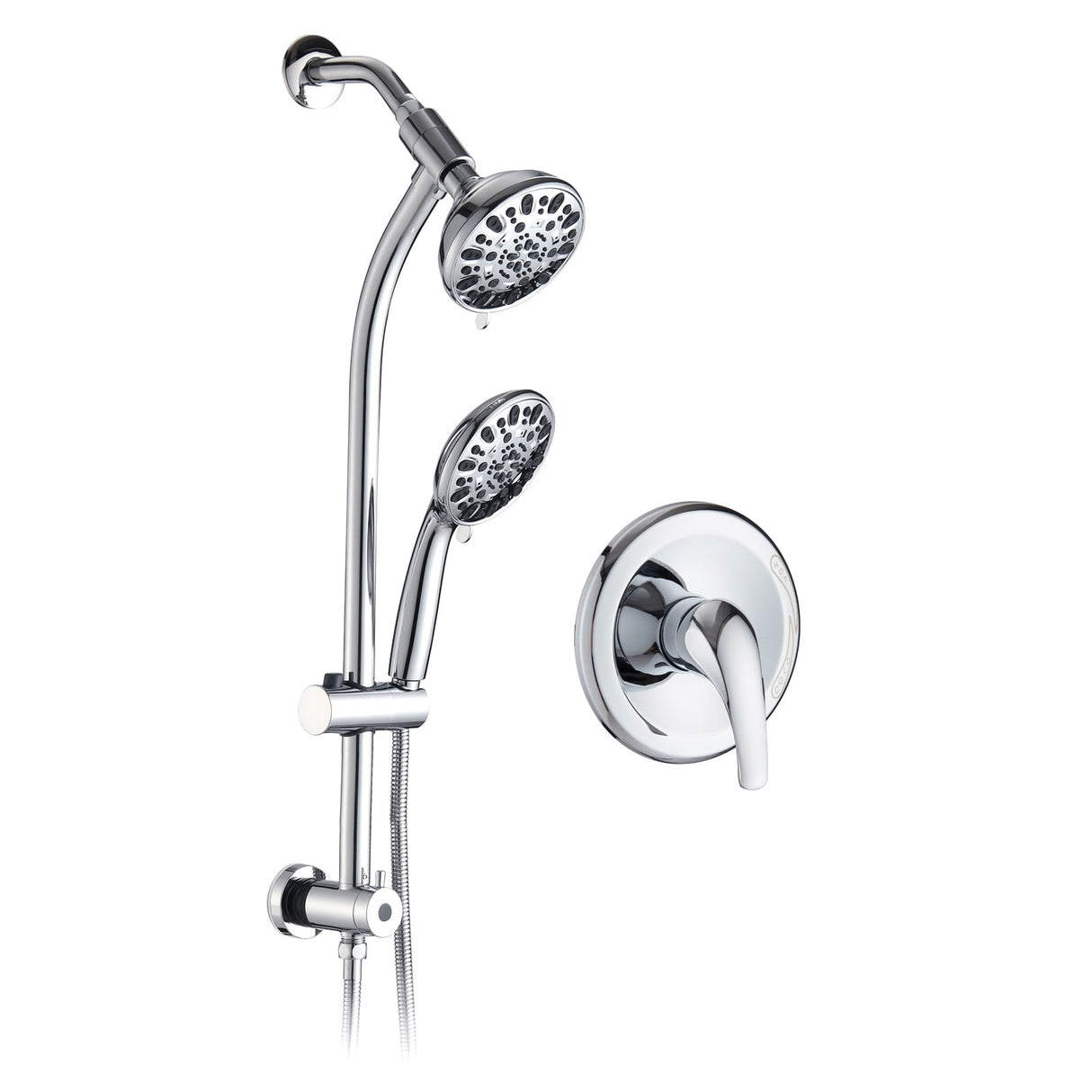 YASINU Drill-Free Slide Bar Combo Rain Showerhead Dual Shower Head Spa System with Valve