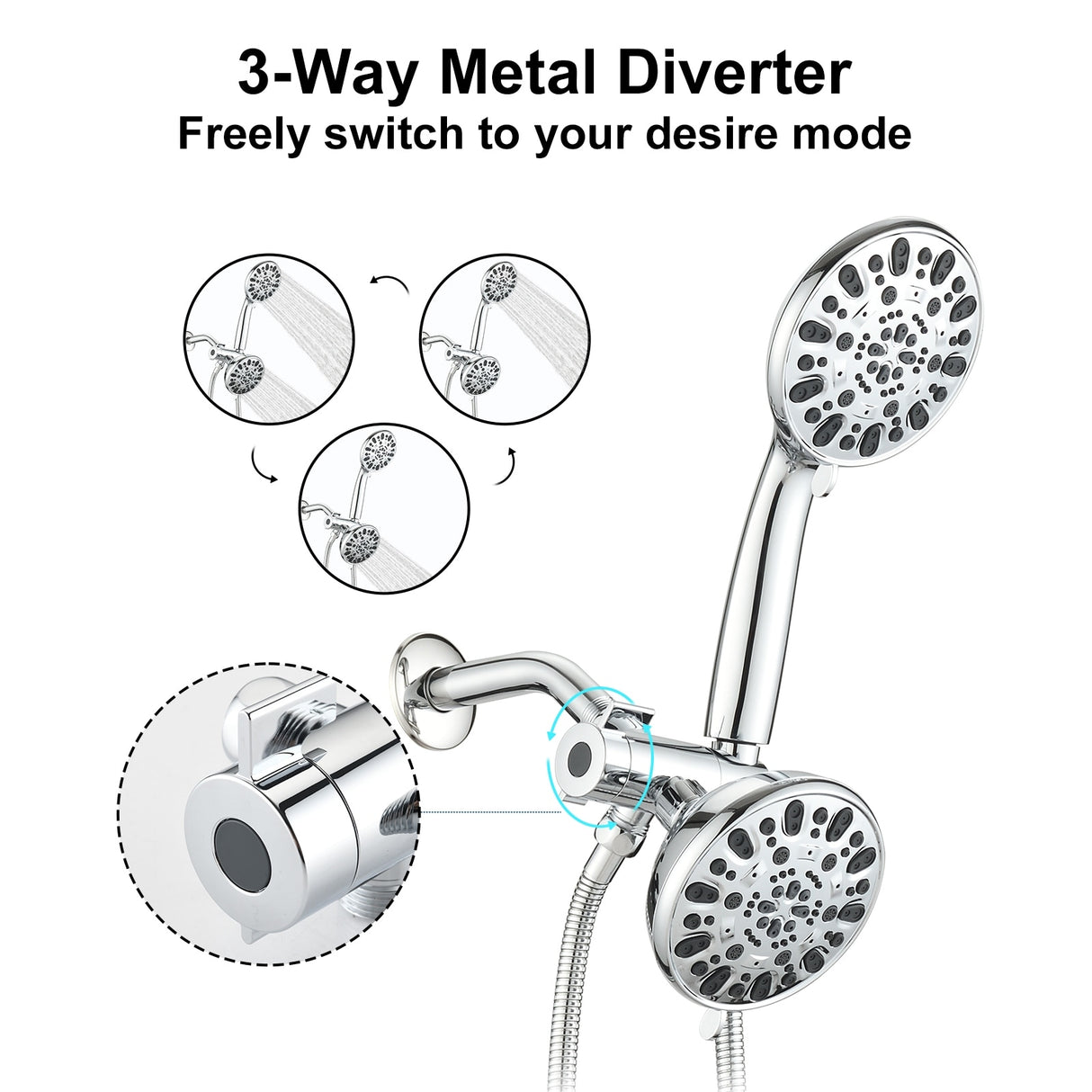 YASINU 7 Function Dual 2 in 1 Shower Handheld Showerhead & Rain Shower Combo