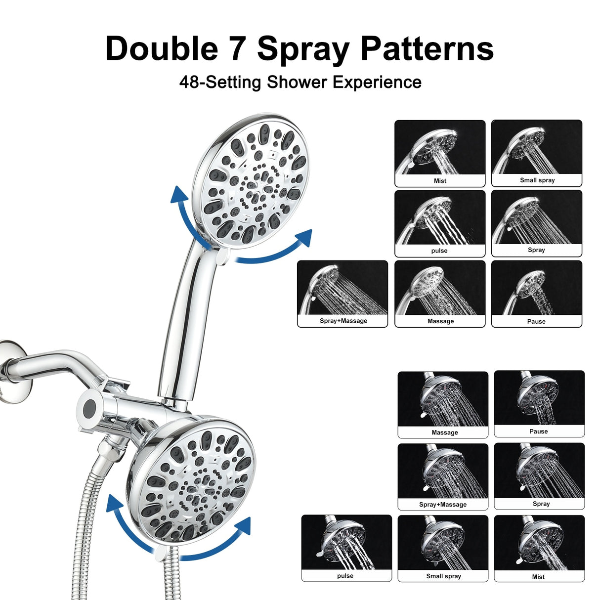 YASINU 7 Function Dual 2 in 1 Shower Handheld Showerhead & Rain Shower Combo