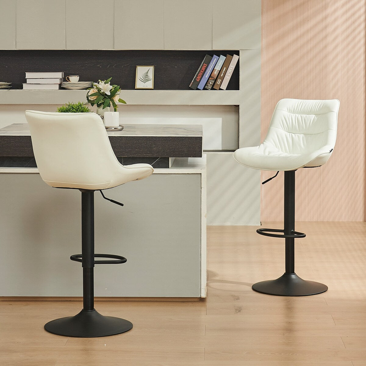Adjustable Bar Stools Set of 2 Faux Leather Swivel Bar Chairs