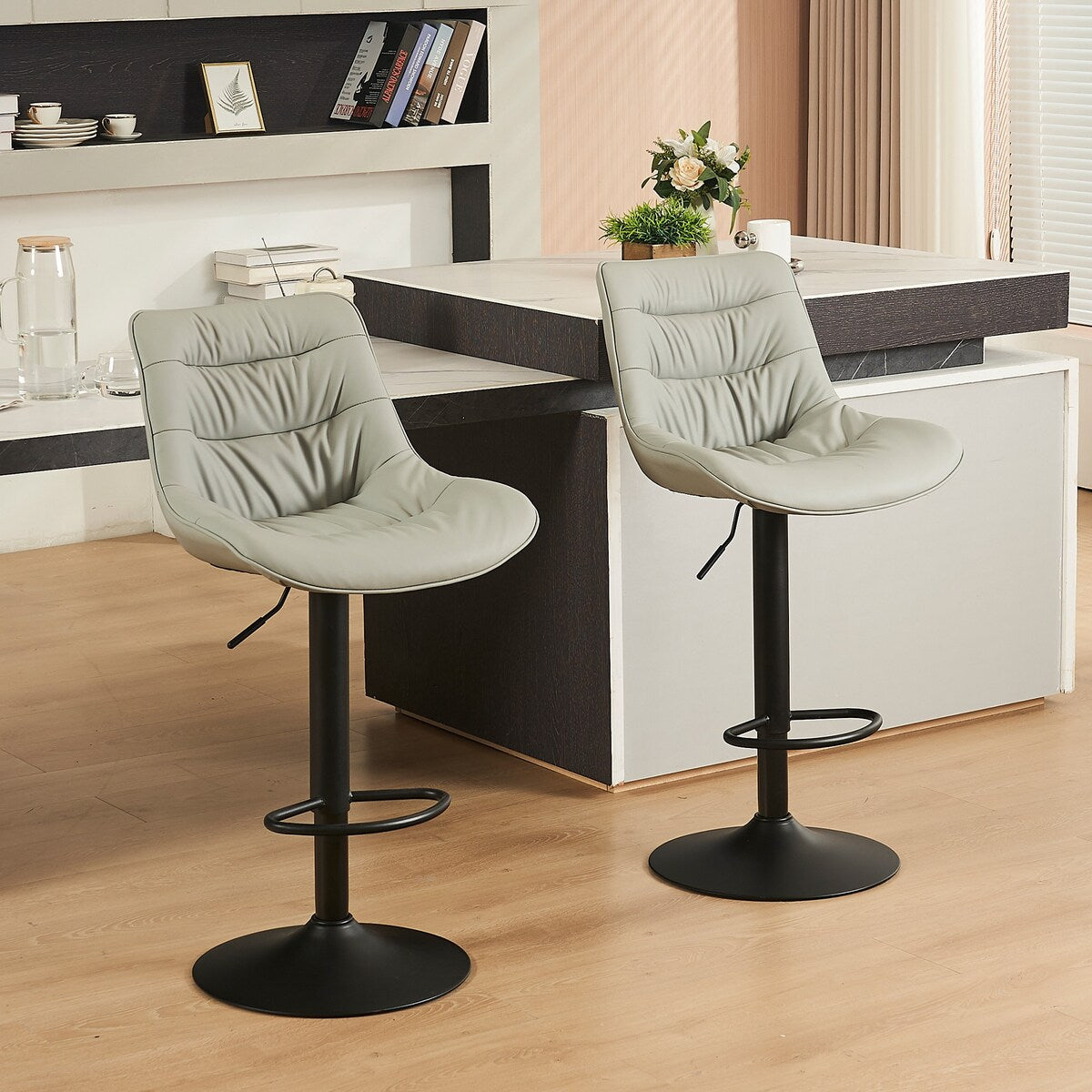 Adjustable Bar Stools Set of 2 Faux Leather Swivel Bar Chairs