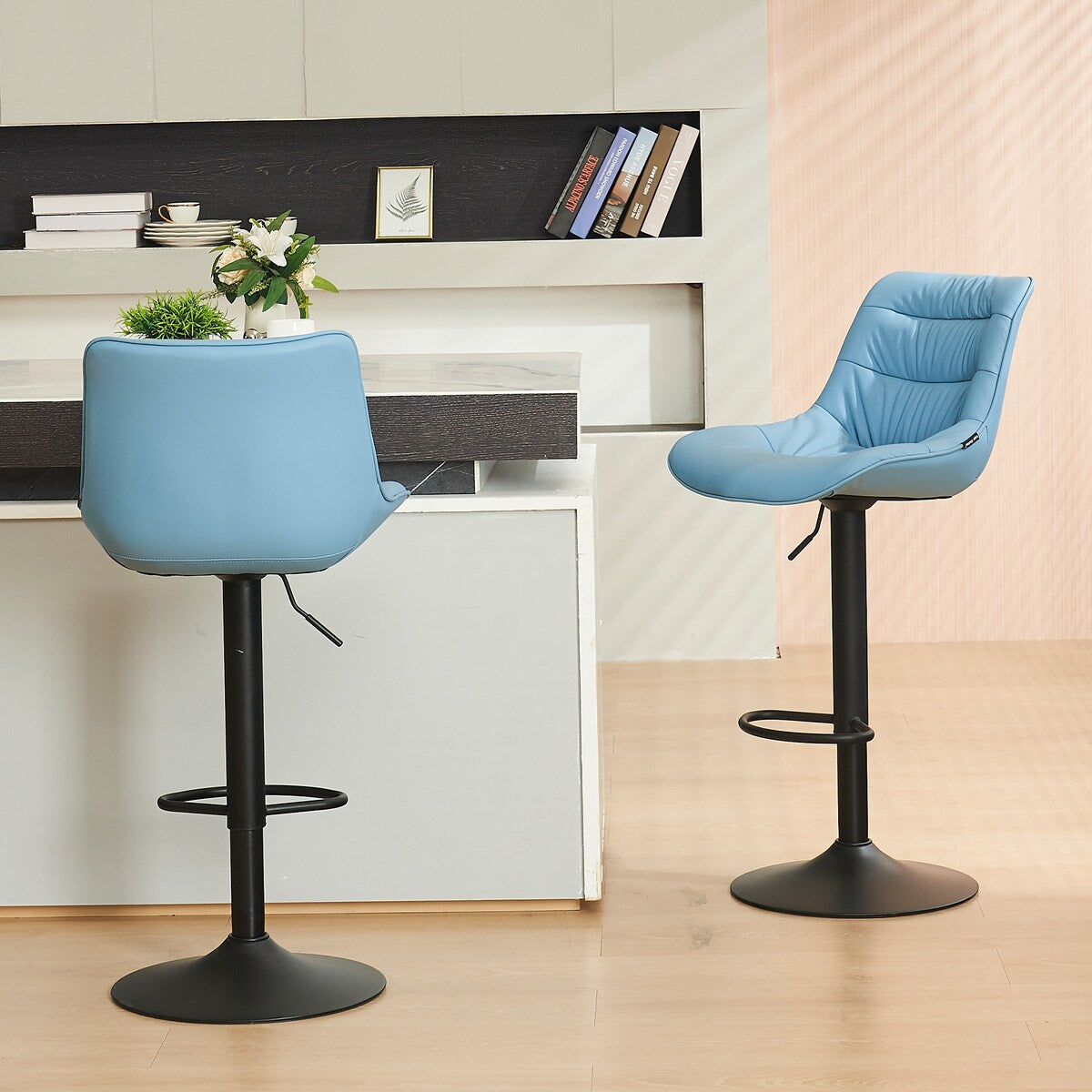 Adjustable Bar Stools Set of 2 Faux Leather Swivel Bar Chairs