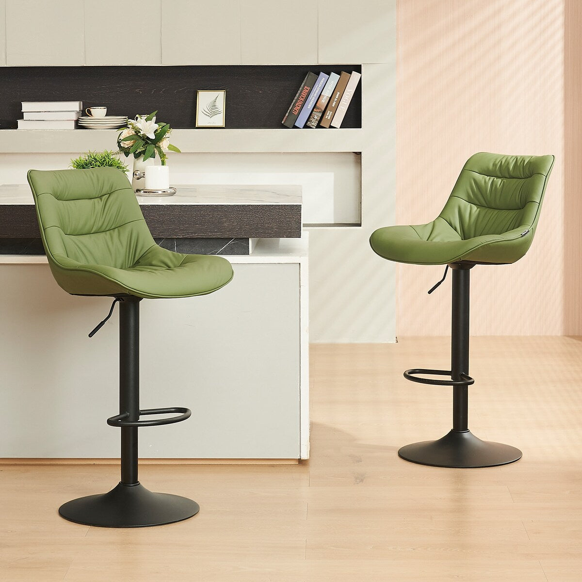 Adjustable Bar Stools Set of 2 Faux Leather Swivel Bar Chairs
