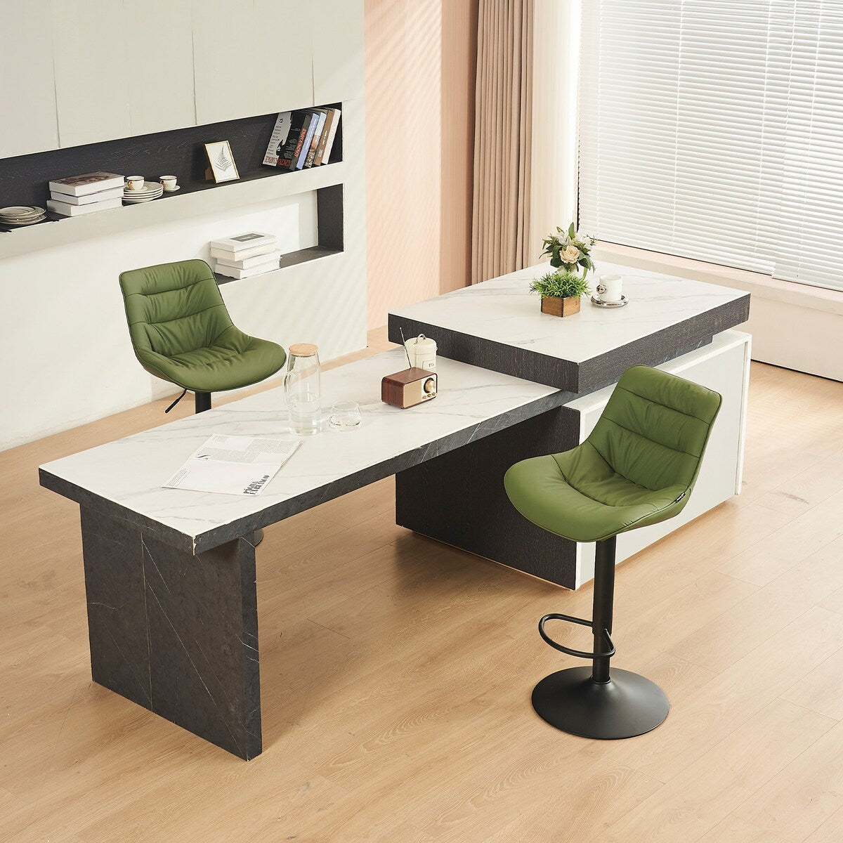 Adjustable Bar Stools Set of 2 Faux Leather Swivel Bar Chairs