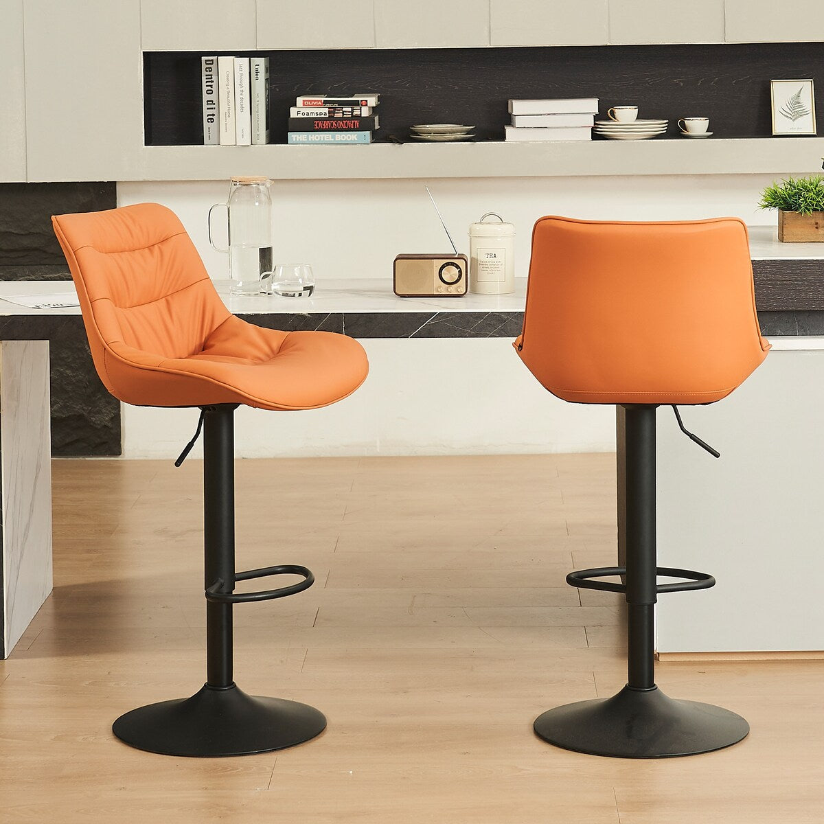 Adjustable Bar Stools Set of 2 Faux Leather Swivel Bar Chairs