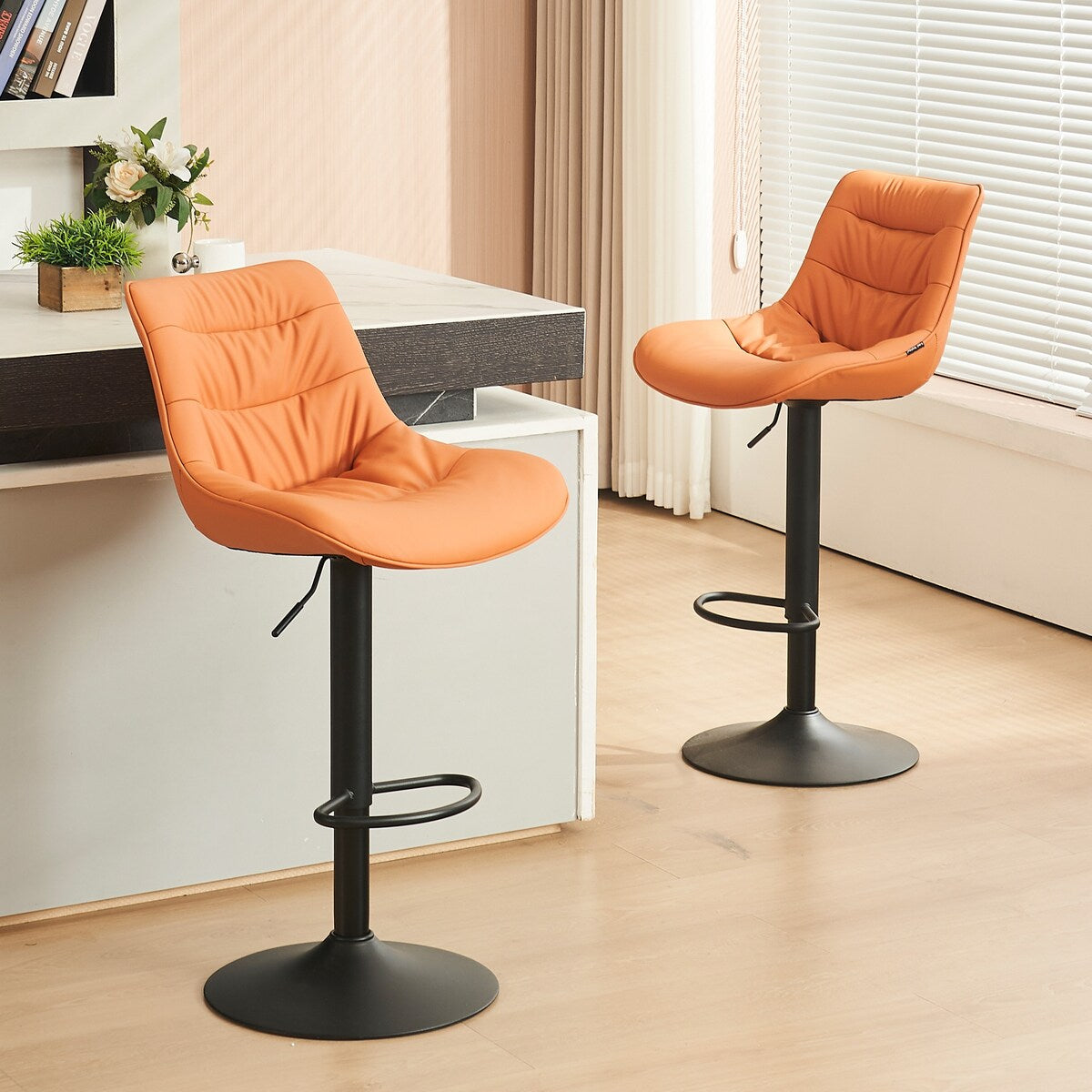 Adjustable Bar Stools Set of 2 Faux Leather Swivel Bar Chairs