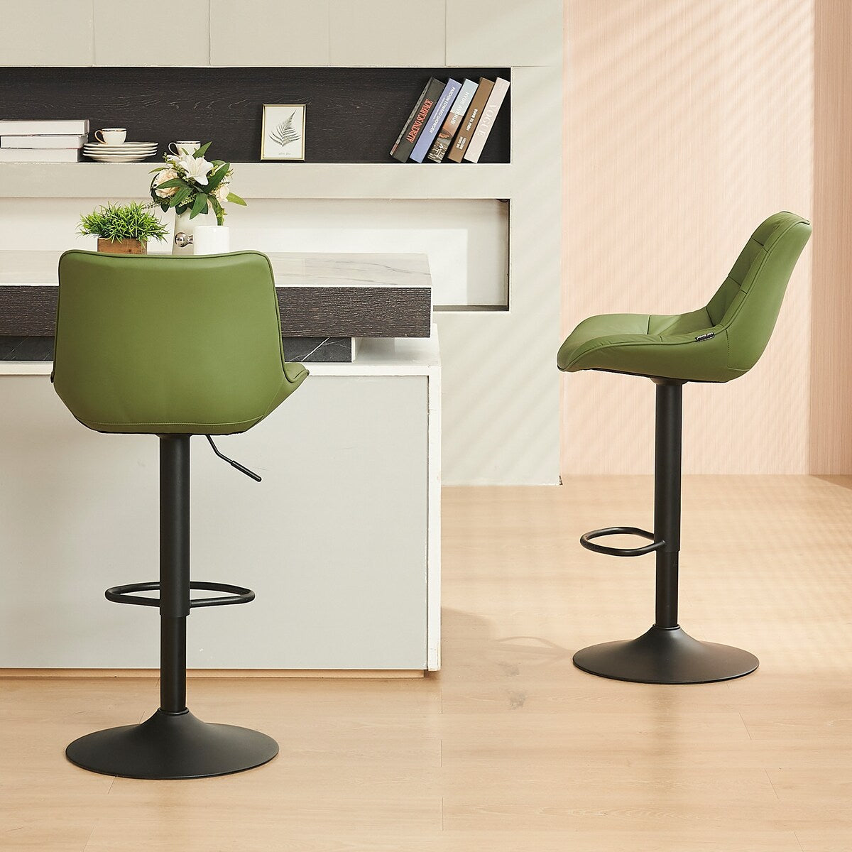 Adjustable Bar Stools Set of 2 Faux Leather Swivel Bar Chairs