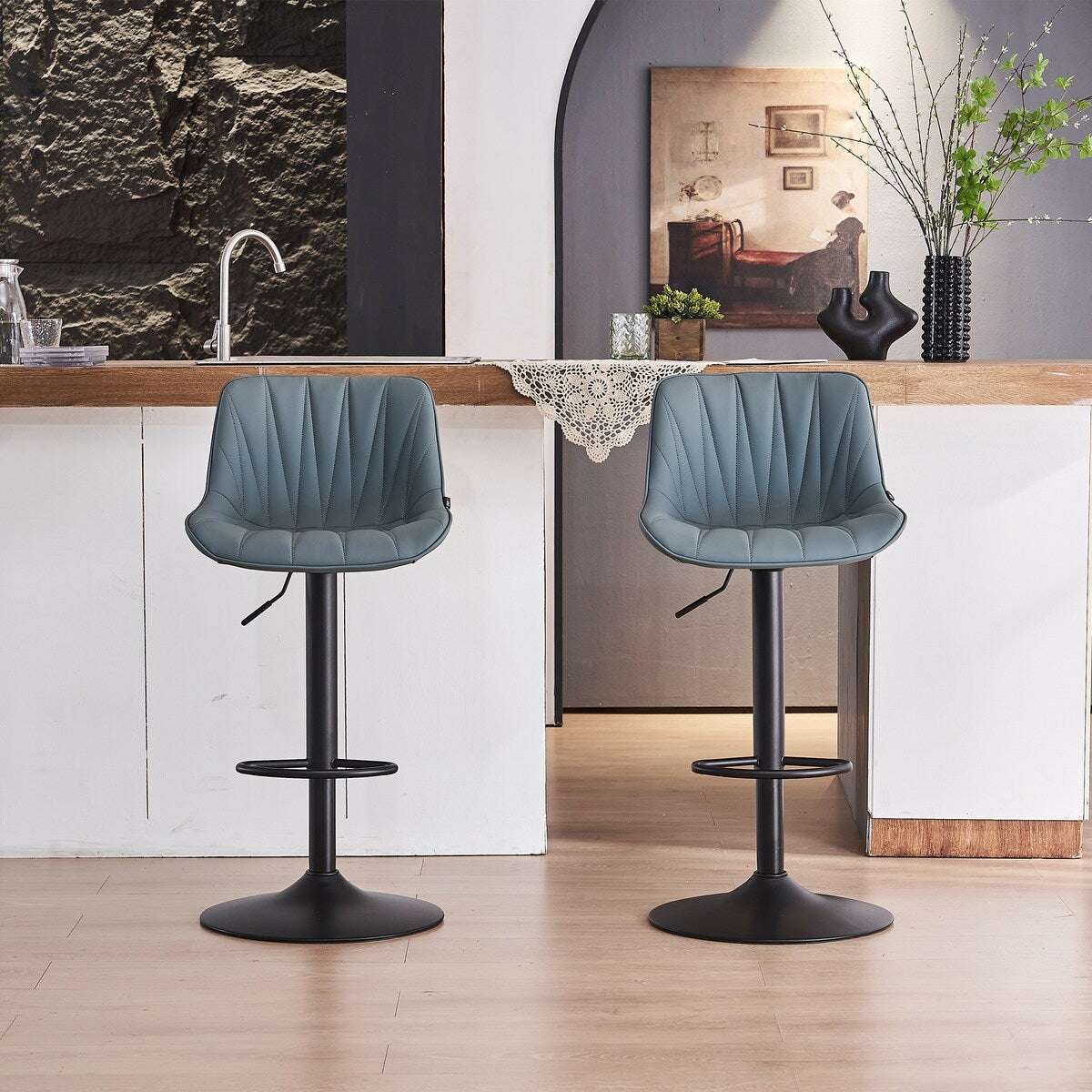 Adjustable Swivel Bar Stools Set of 2 Modern Upholstered Counter Stools