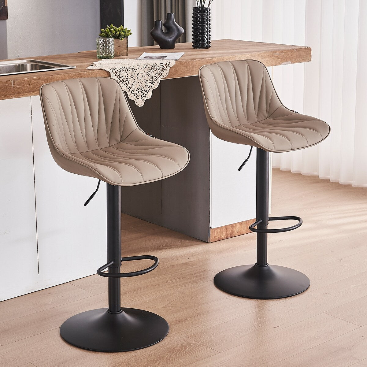 Adjustable Swivel Bar Stools Set of 2 Modern Upholstered Counter Stools