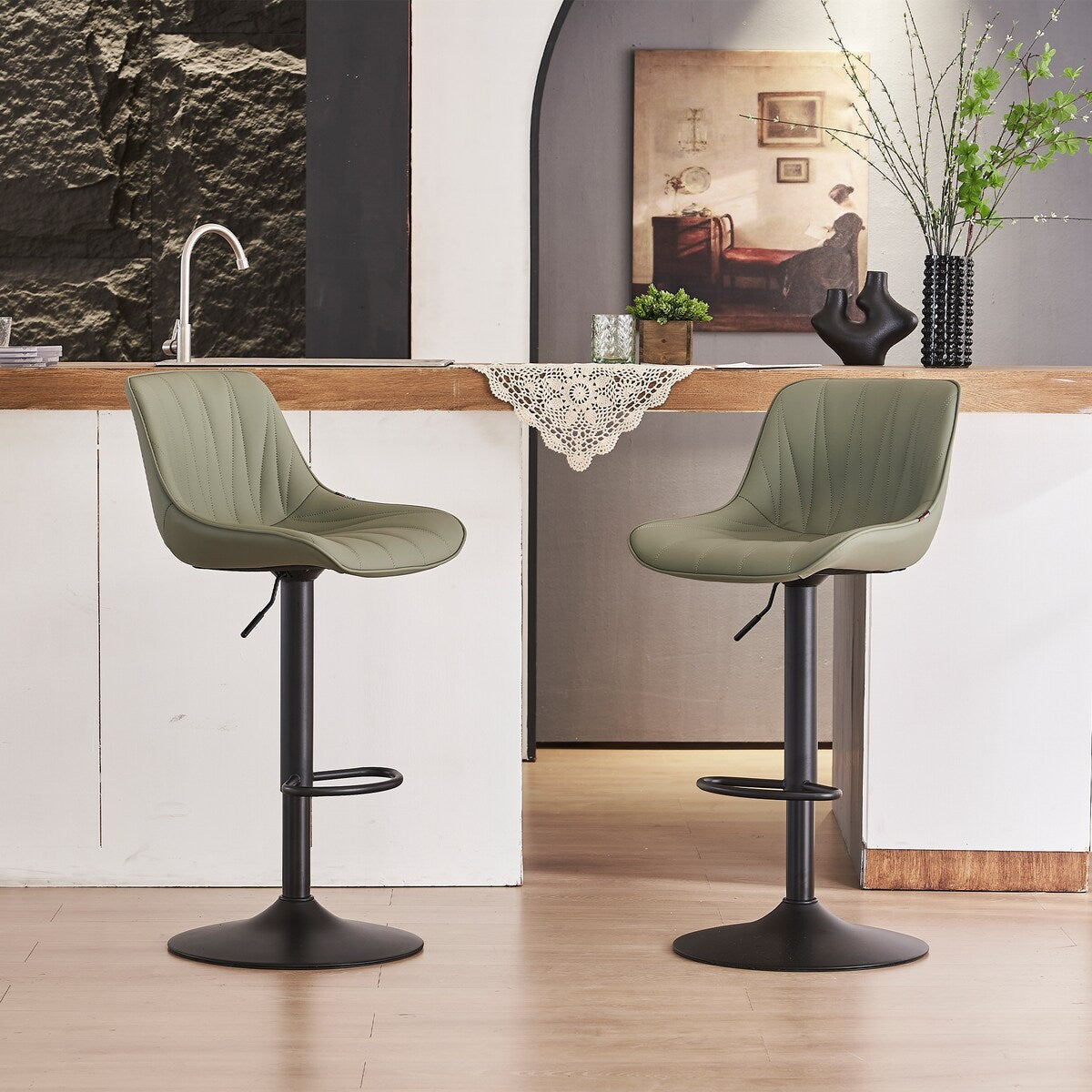 Adjustable Swivel Bar Stools Set of 2 Modern Upholstered Counter Stools