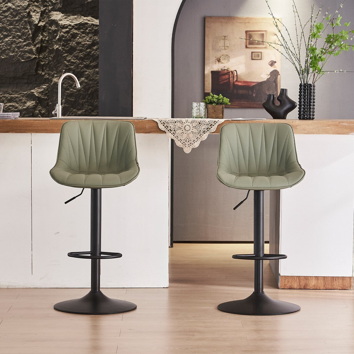 Adjustable Swivel Bar Stools Set of 2 Modern Upholstered Counter Stools