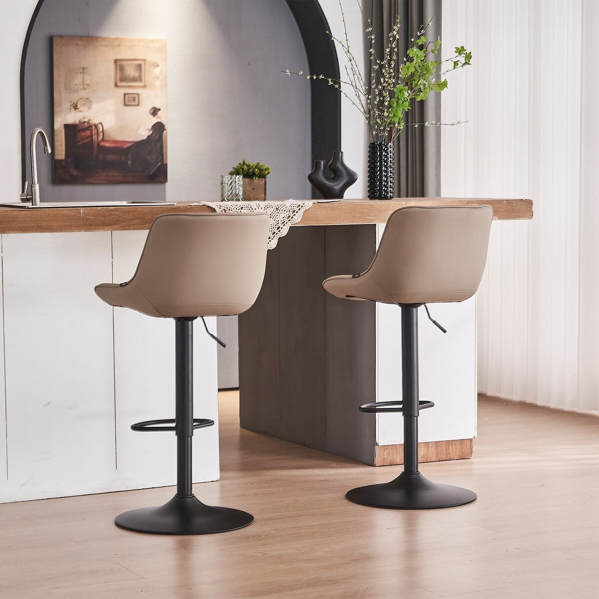 Adjustable Swivel Bar Stools Set of 2 Modern Upholstered Counter Stools